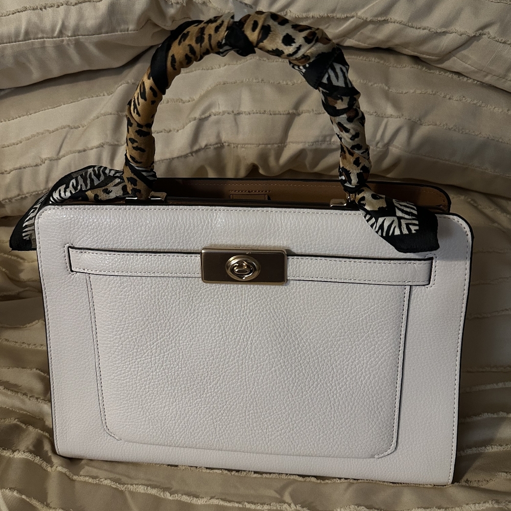 Coach White and Tan Satchel Modern Leather Design